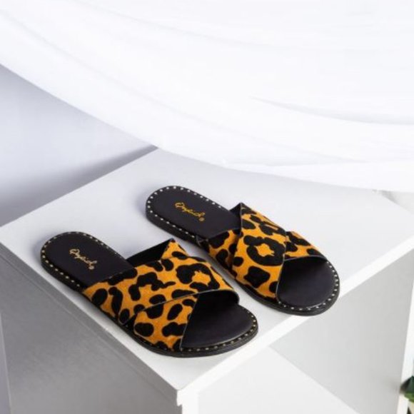 Camel Black Leopard X Band Sandals - Picture 2 of 5